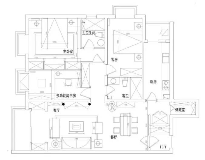 三室兩廳軟裝修平面圖